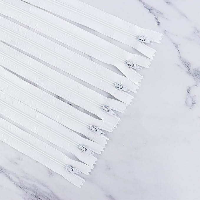 Amariver White Nylon Coil Zippers - 100Pcs Assorted Lengths for Tailor Sewer Sewing Crafter Special Zippers in Bulk