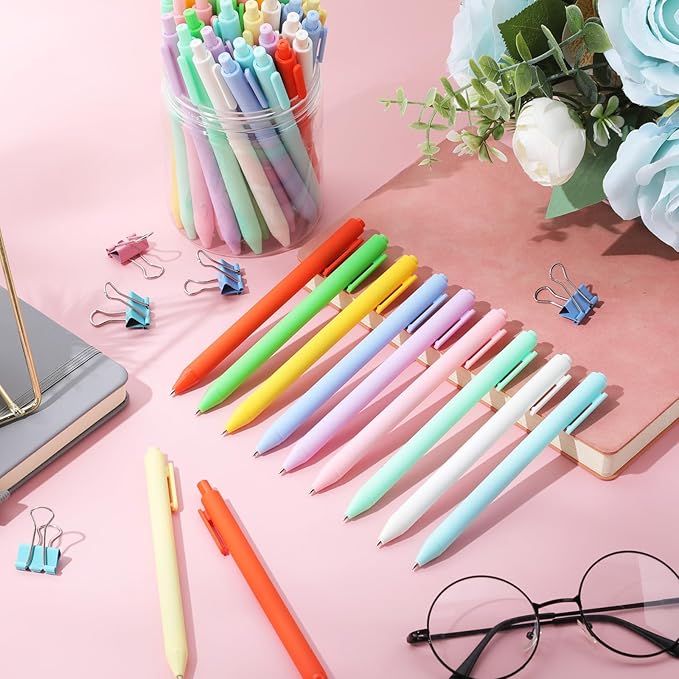 Crtiin 50 Pcs Gel Ink Pens Bulk, Black Ink 0.5mm Fine Point Retractable Pen Smooth Writing Office Supplies for Teacher Server Nurse Christmas Charity Donation Valentine (Macaron)