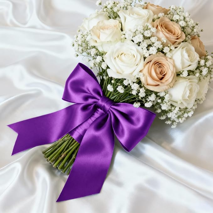 1-1/2" x 50 Yards Satin Ribbon - Purple Silk Ribbon with Spool - Ideal for Gift Wrapping, Floral Bouquets, Crafts, Wedding Party Decorations, Christmas and Sewing Projects