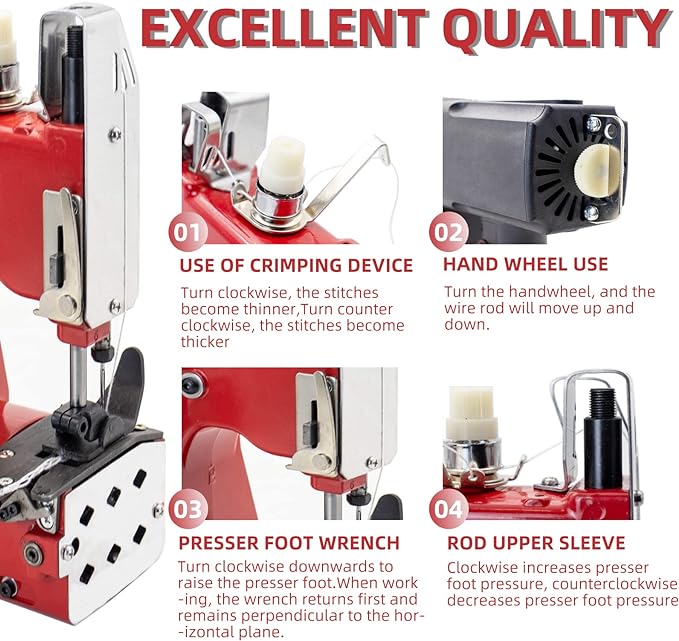 Electric Bag Sewing Machine - Ind. Handheld Bag Closer & Closing Stitcher GK9-900 for Woven Rice & Leather Bags
