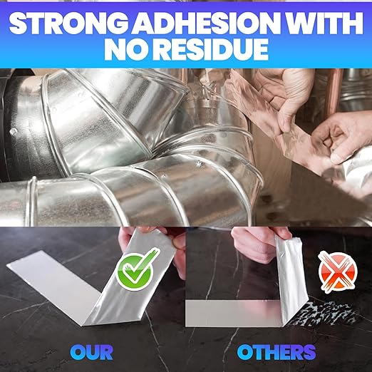 ADHES Premium Aluminum Foil Tape, 2 Inch x 210 Feet (70 Yards), 5Rolls Heat Proof Tape Withstand from 80°C to 100°C, Metal Duct Tape for HVAC, Sealing & Patching, Dryer Vents Pipe