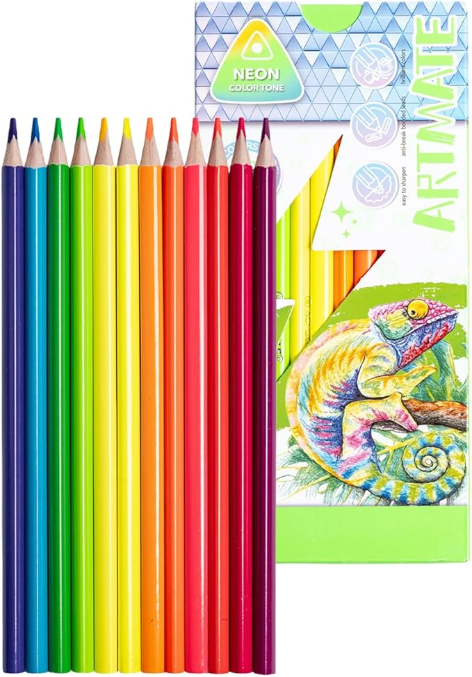 Colored Pencils Set, Neon, Pastel, Classic, Metallic, Skin Tone, Pre-Sharpened Coloring Pencils for Adults, Kids Beginners, Drawing, Sketching, Shading, Blending, Art Supplies (Neon Color)