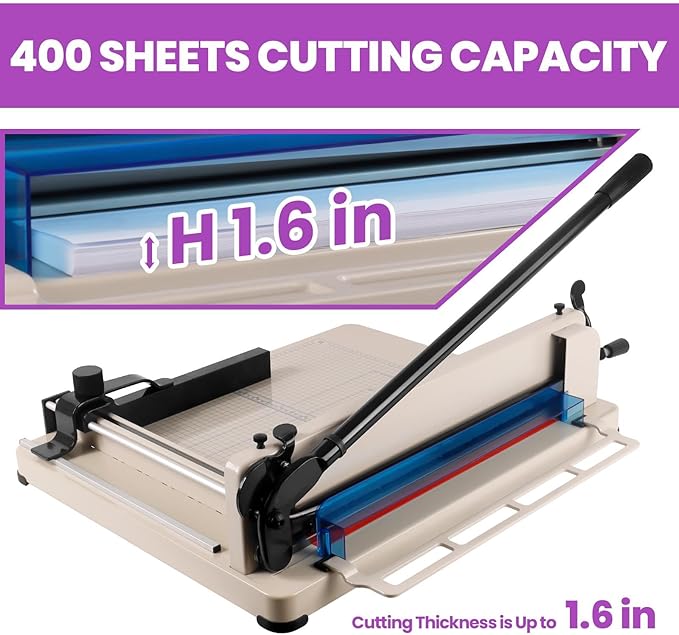 Heavy Duty Guillotine Paper Cutter, 17-inch Guillotine Table Paper Cutter,White(a3), 400-Sheet Paper Cutter with Double Safety Protection for Office, School, Commercial, Larger Area (17in)