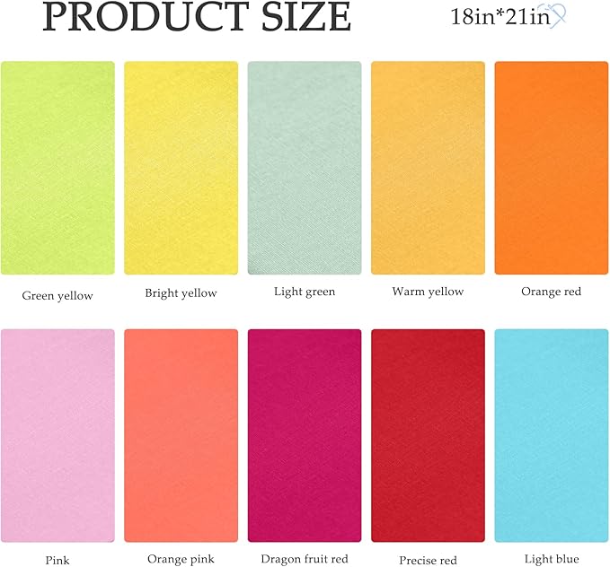 18 * 21inch Cotton Fabric Premium,11 Options Solids, 10PCS Solid Precut Fabric Pure Quilting Fat Quarter Bundles Patchwork for Sewing DIY Craft (Colorful)