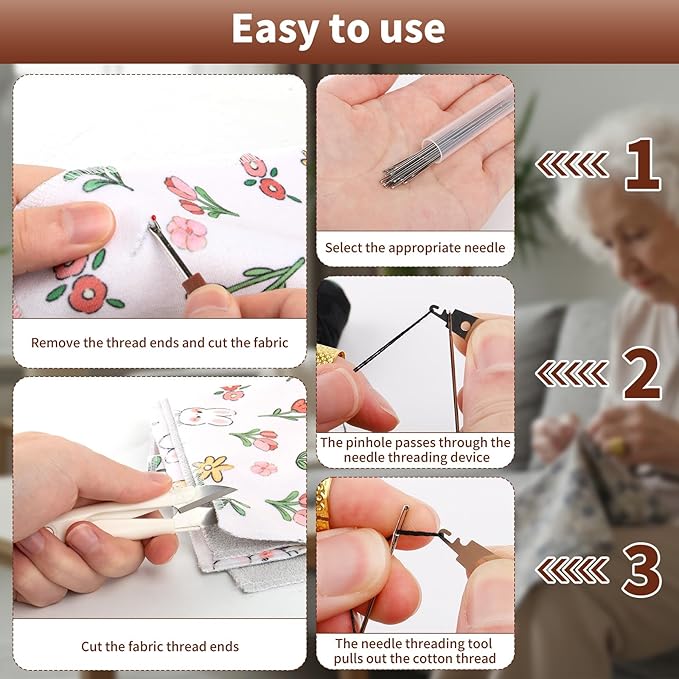 Steel Needles for Hand Sewing, 38PCS Sewing Tool Set, Needles Thread Hand Repair Tools, Stainless Steel Sewing Needle Kit, Big Eye Steel Needle Set, Min Travel Sewing Kit, Portable DIY Handcraft Set