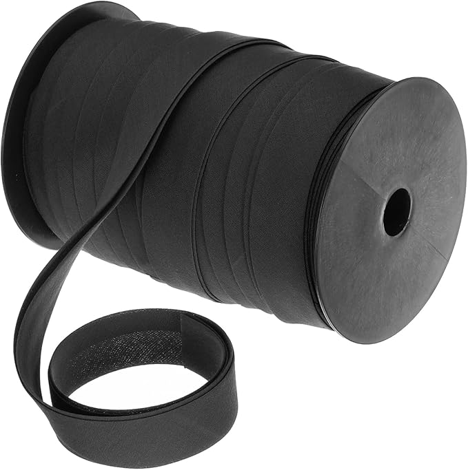 MECCANIXITY 1 Inch Double Fold Bias Tape Polyester Continuous Bulk Bias Tape for Sewing,Seaming Quilting Hemming Binding Crafts (Black 55 Yards)
