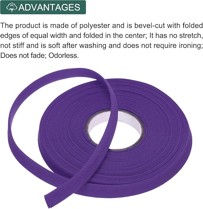MECCANIXITY 2/5 Inch Double Fold Bias Tape Polyester Continuous Bulk Bias Tape for Sewing,Seaming Quilting Hemming Binding Crafts (Purple 10 Yards)