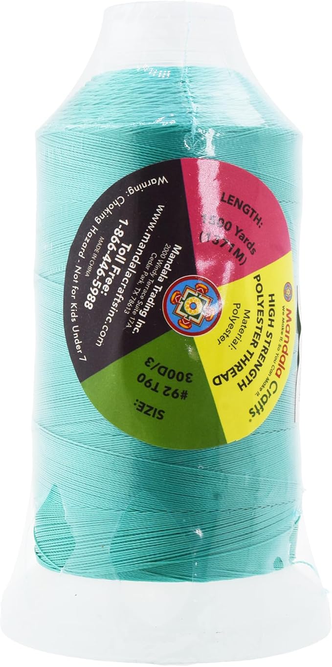 Mandala Crafts Turquoise Heavy Duty Thread - 1500 Yds Tex 90 Bonded Polyester Threads for Sewing Drapery, Jeans, Leather, Hair, Outdoor Marine Upholstery