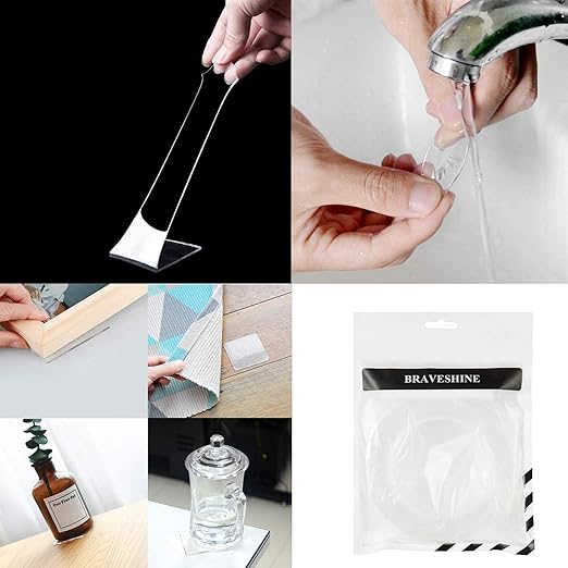 BRAVESHINE 9.8FT Sticky-Back Wall Tape - Double Sided Nano Tape - Self Adhesive Mounting Tape - Washable Picture Hanging Fasteners for Home Office Use
