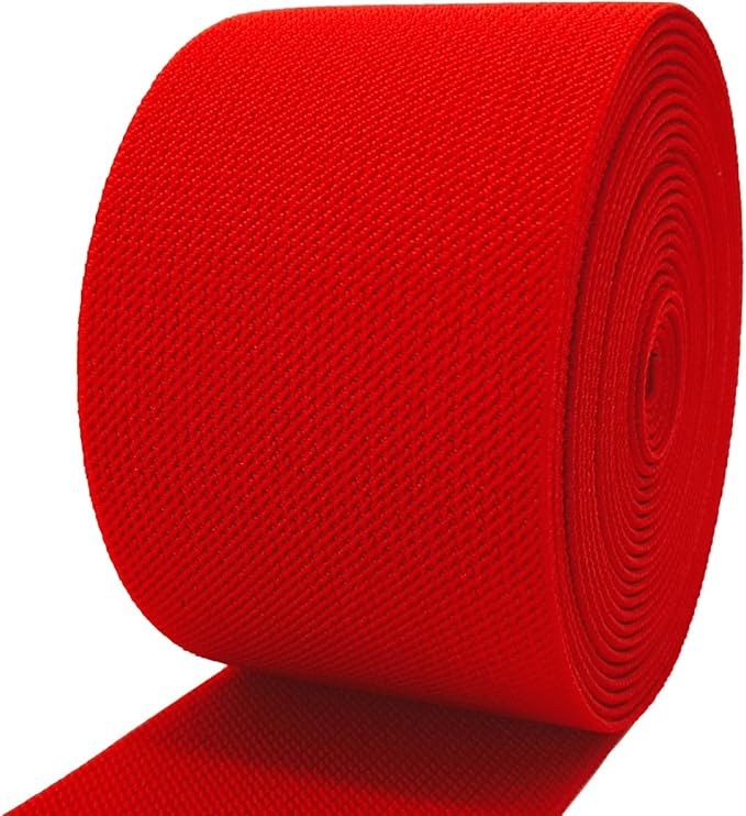 Red Wide Knit Elastic Band for Sewing 3 inch 5yards Double-Side Twill Woven Elastic Heavy Stretch Elastic Spool Band for Sewing Pants Waist-Wigs-Skirts-Craft-DIY Projects (#34)