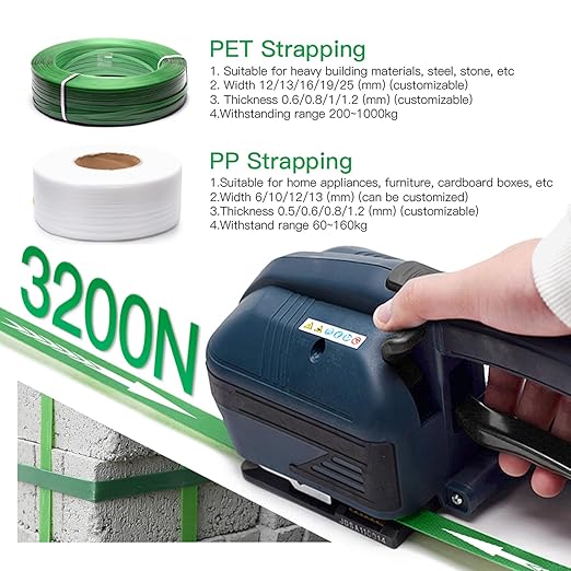 HIGHTOP Electric Strapping Machine with LCD Screen 2 * 4000mah Battery,Portable Electric Banding Tool for 1/2-5/8Inch PP PET Straps,Automatic Pallet Packaging Banding Tools for Strapping