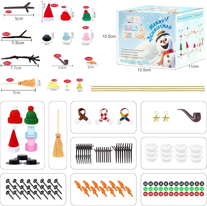 ROUIWEIP 12 Pack Build a Snowman Kit for Kids - Creative Air Dry Clay Christmas Crafts DIY Kit with 120PCS Accessories, Fun Holiday Activity and Stocking Stuffers Gift for Boys and Girls