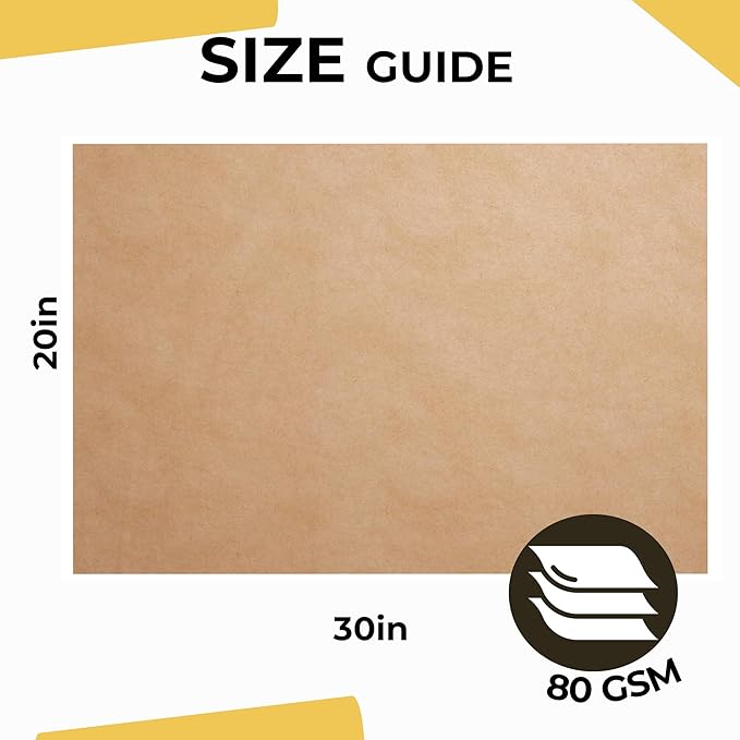 Kraft Paper Sheets - 20 x 30 in. - 480 Sheets of Brown Wrapping Paper – Heavy Duty Craft Paper for Shipping - Light Brown Construction Paper - 80 GSM - 2000 Square feet