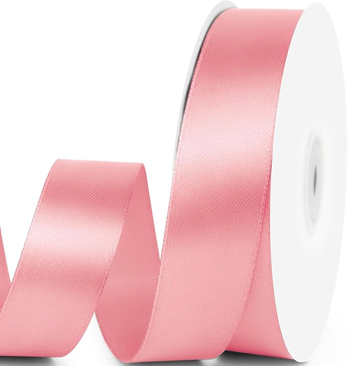 1" x 50 Yards Satin Ribbon - Pink Silk Ribbon with Spool - Ideal for Gift Wrapping, Floral Bouquets, Crafts, Wedding Party Decorations, Christmas and Sewing Projects