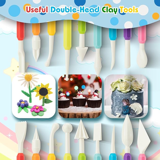 9PCS Clay Tools for Kids & Adult, UUSYCUN Plastic Air Dry Clay Tool Kit, Double-Head Sculpting Tools for Pottery, Polymer, Air Dry Clay, Modeling, Shaping, Cake Decoration