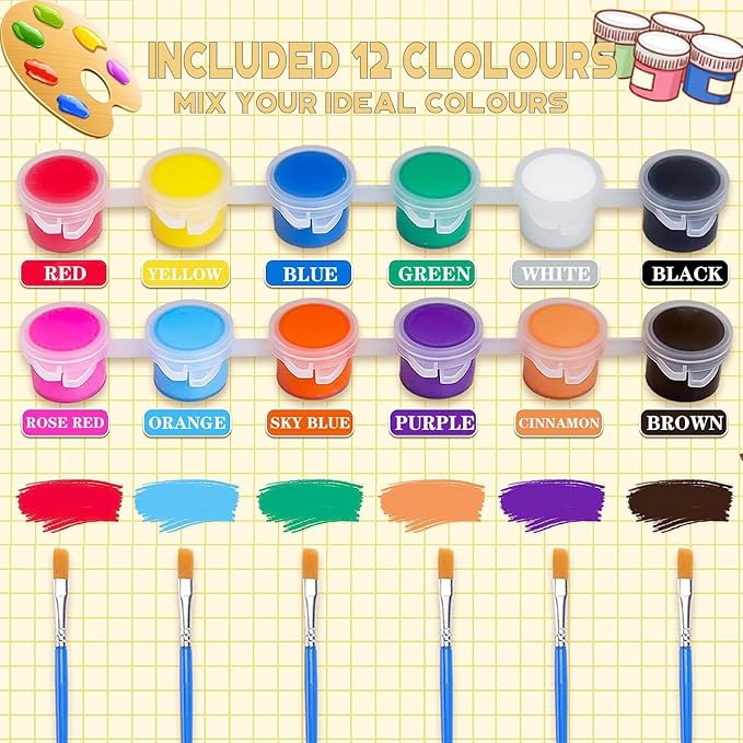 Mini Acrylic Paint Set,12 Color Acrylic Paint Strips with 60 Pcs Painting Brushes for Kids&Adults, 420 PCS Kids Paint Set Container Strips Storage for Home Classroom Party Favors Christmas Gifts