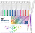 Glitter Gel Pens, 18 Colors Metallic Vibrant Sparkle Pen for Coloring Journaling Drawing Doodling Colored Pen Colored Gel Pens Fun Pens 0.8-1mm