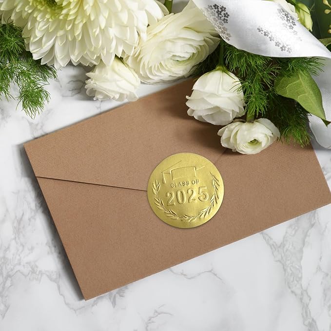 100 Pcs Graduation Stickers, Class of 2025, Transparent Congrats Graduation Labels, Grad Party Supply, Graduation Cap Stickers for Scrapbooks Envelopes 1.6 Inch (foli gold, class of 2025-1)