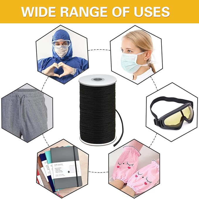Coopay 300 Yards Length 1/8" Width Elastic Bands Flat Elastic Cord Rope Heavy Stretch Spool Knit for Sewing DIY Projects, Arts & Crafts (Black, 1/8 Inch)