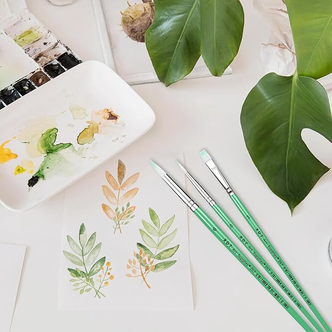 XDT#267 Artist Paint Brush Set, 6Pcs Nylon Brushes for Acrylic Painting, Watercolor, and More–Includes Filbert, Round Tip, and Flat Brushes