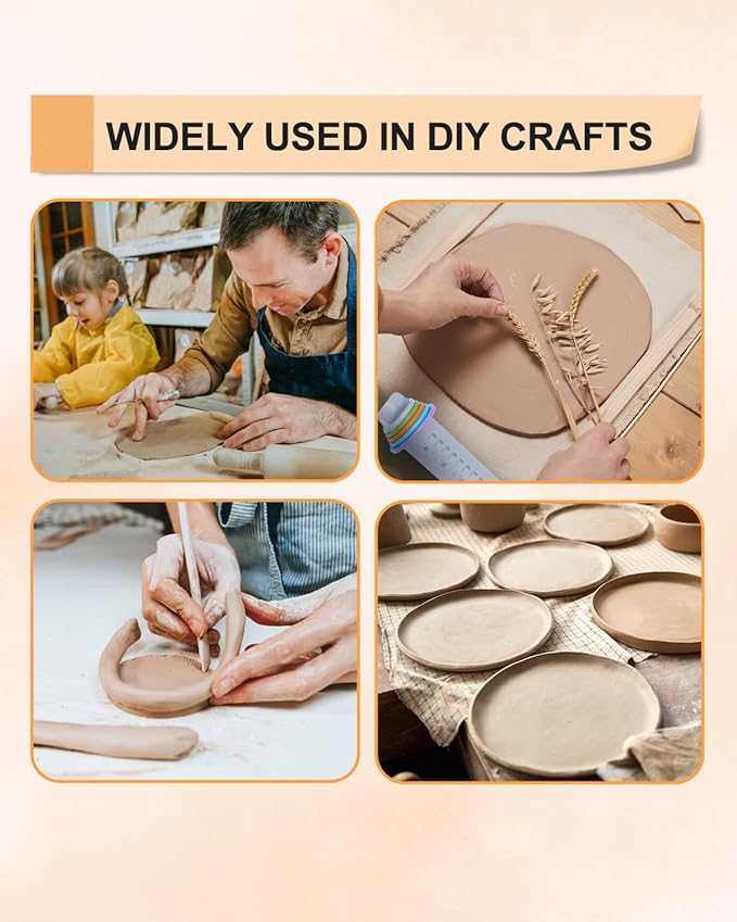 eZAKKA Adjustable Rolling Pin with Thickness Rings, 12inch Clay Pottery for Clay Tools, Pottery Tools with Clay Slab Roller & Clay Guides Sticks