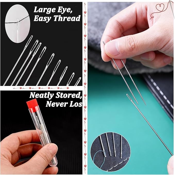 41pcs-Big Eye Sewing Needle Set,Steel Needles for Hand Sewing,Portable DIY Handcraft Set,Suitable Sewing Supplies for Various Stages (41)