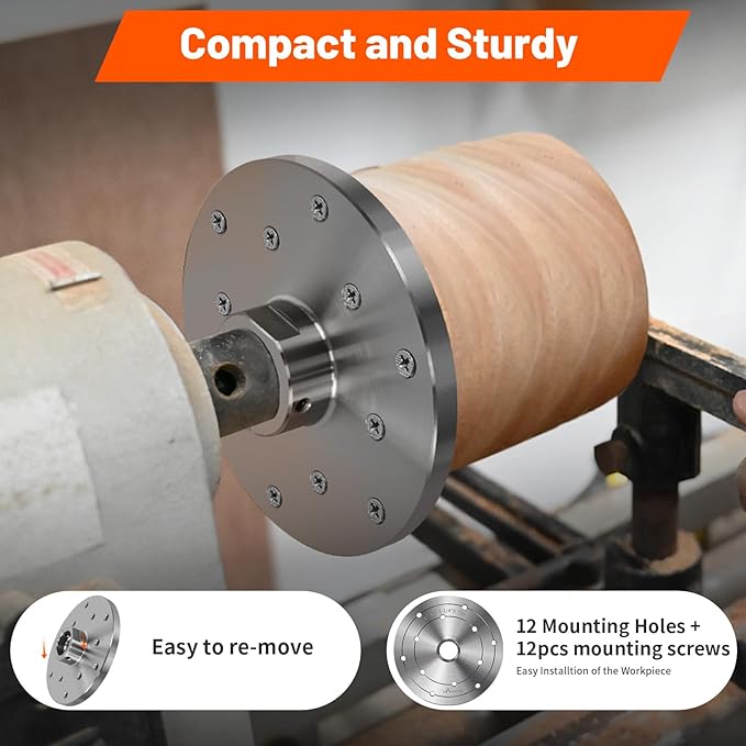 6" Steel Wood Lathe Faceplate,Faceplate for Wood Lathe,Lathe Face Plate Fit for 1-1/4" x 8TPI Spindle with Screwchuck