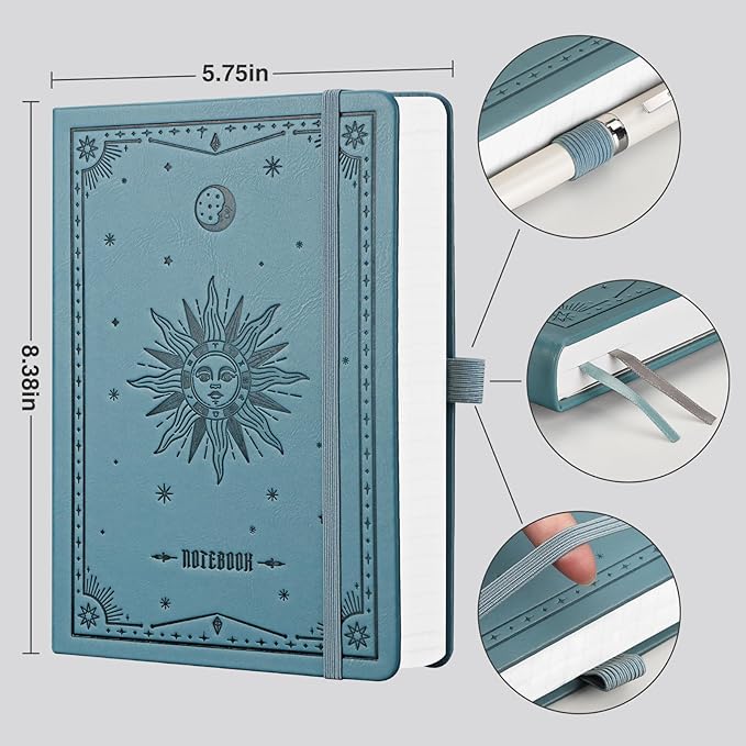 EMSHOI Blank Notebook Journal - 320 Pages, 100gsm Thick Paper, A5 Hardcover Leather, Art Sketchbook for Drawing, Unlined, Plain Sketch Book for Women Men Work Writing, 5.75 X 8.38, Light Blue