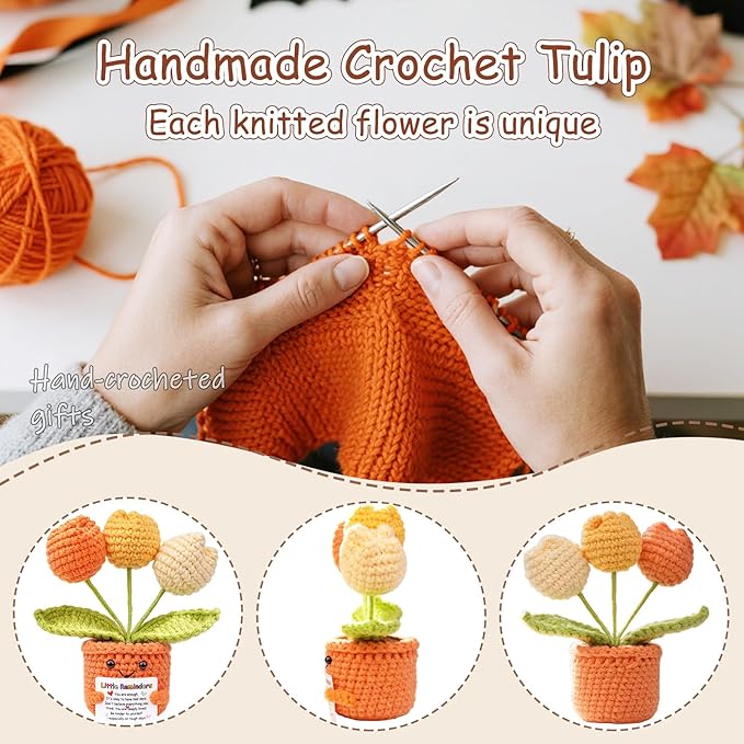 Positive Crochet Tulip Flower, Handmade Emotional Support Knitted Tulip Flowers - You are Enough - Birthday Xmas Positive Gift for Coworker Boss Her Him College Friend