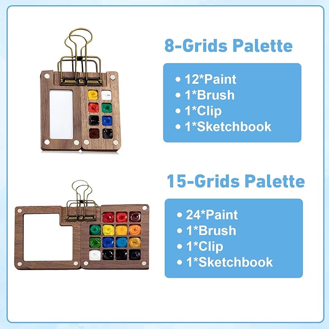 Tobios Watercolor Kit,Mini Watercolour Travel set, Portable Pocket Artist Travel Watercolor Palette (15-Grids)