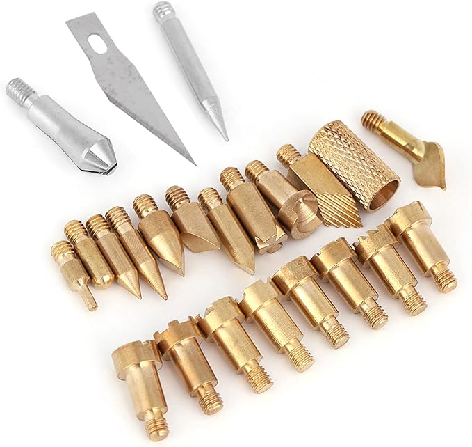 Cunyuer Wood Burning Tips, Wood Burning Tool Pen Tips, Stippling Tips for Wood Pyrography, Walnut Hollow Wood Burning Tips Only, Brass Tip Sets for Carving Embossing