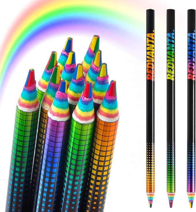 Valentines Day Gifts for Kids, Rainbow Colored Pencils for Kids, Art Supplies for Coloring, Drawing, Shading, 12 Count