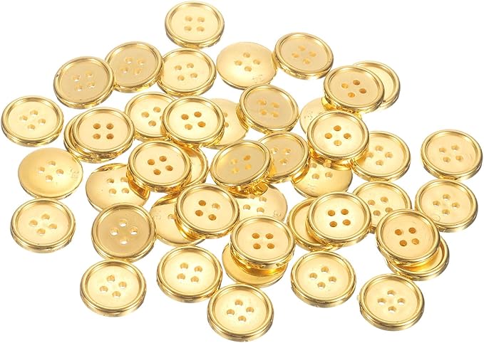 HARFINGTON 50pcs 34L Plastic Sewing Buttons 21mm 5/6" 4-Hole Round Replacement Craft Button for Coats Sewing Clothing and DIY, Gold