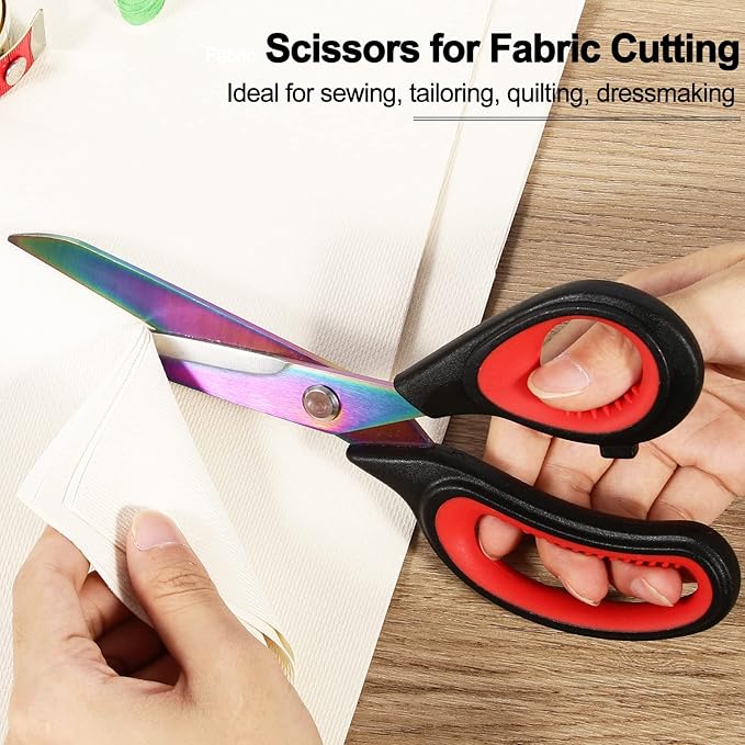 Premium 9.5" Titanium Coating Sharp Tailor Sewing Scissors All Purpose, Heavy Duty Fabric Cutting Shears, Right/Left Handed Soft Comfort Grip Scissors for Office School Home Craft Supplies
