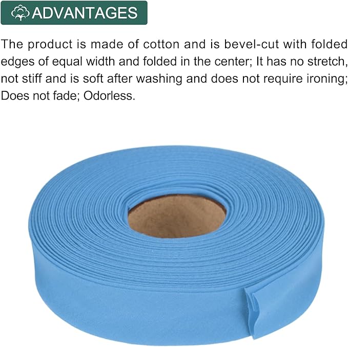 MECCANIXITY 1 Inch Double Fold Bias Tape Polyester Continuous Bulk Bias Tape for Sewing,Seaming Quilting Hemming Binding Crafts (Blue 10 Yards)
