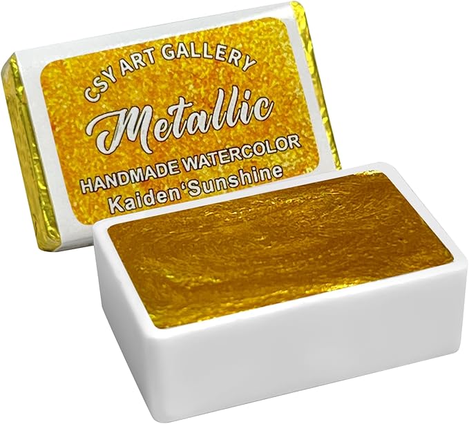 CSY art gallery Metallic-Pearlescent Watercolor Paint Full Pans-Highly Pigmented for Painters, Professionals, Beginners, Hobbyists, Students Choose Your Color (Kaiden’s Sunshine)