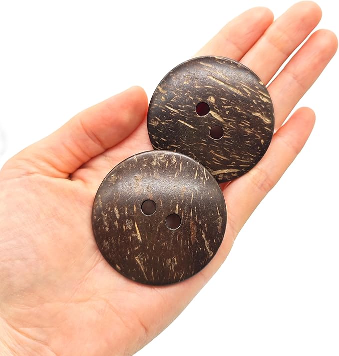 15-Pcs 2" Large Natural Coconut Shell Buttons | Bulk Brown Wooden Sewing Replacement Buttons for Sewing Crafts Clothes Decorations (50mm)