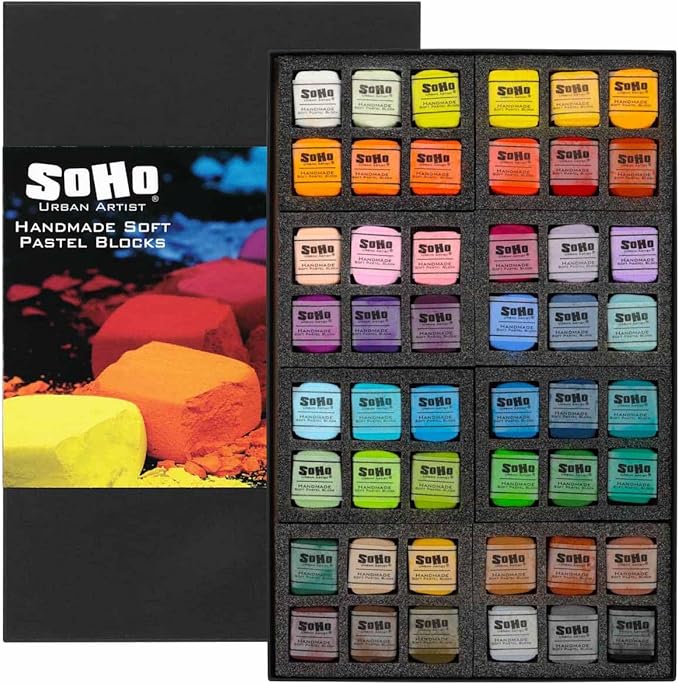 Soho Urban Artist Handmade Soft Pastel Blocks - Assorted Set of 48 Professional Pastels - Velvety Colors for Toning Paper, Large-Scale Drawings, & Layering - Lightfast and Highly Pigmented