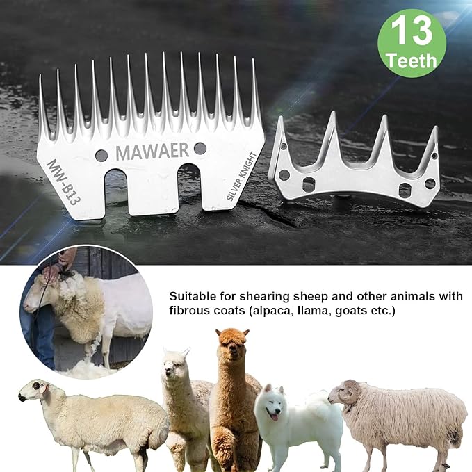13 Tooth Pet & Livestock Shearing Replacement Blades for fit Oster, Lister, Heiniger Sheep Clippers, Detachable Animal Trimmer Shears for Grooming Goats, Lambs, Llamas, Alpacas (13 Tooth)