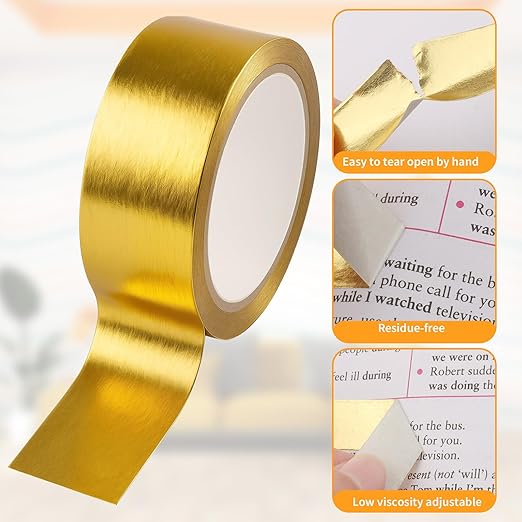 3 Rolls (100FT) Gold Foil Washi Tape – 0.59 Inch Wide Decorative Masking Tape for Crafts, Scrapbooking, Wall Decor – Low-Tack Self-Adhesive Metallic Tape for DIY, Journals, Gift Wrapping