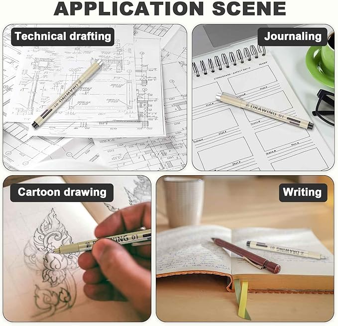 MECCANIXITY 04 Fineliner Ink Pens, 6Pcs 0.4mm Black Micro Pens with Waterproof Archival Ink for Watercolor Sketching Cartoon Technical Drawing
