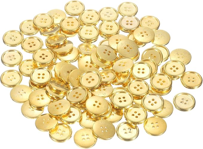 HARFINGTON 100pcs 40L Plastic Sewing Buttons 25mm 1" 4-Hole Round Replacement Craft Button for Coats Sewing Clothing and DIY, Gold