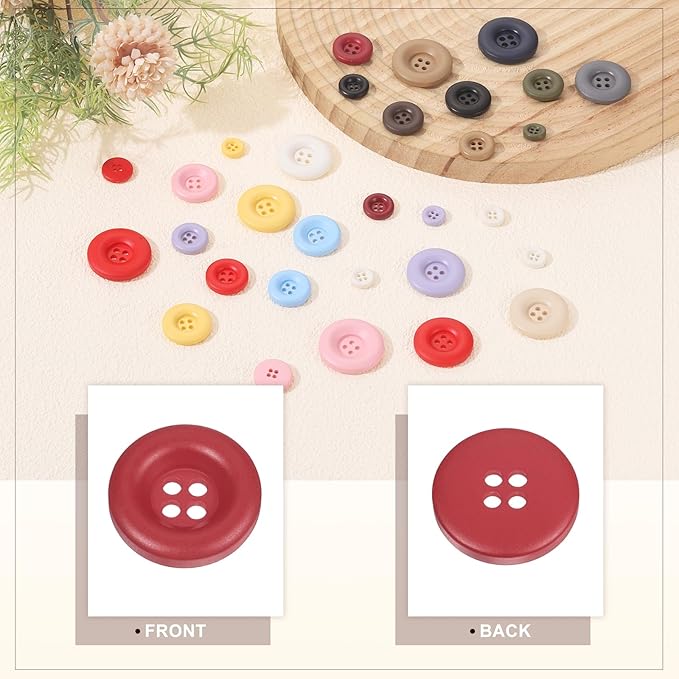 HARFINGTON 50pcs Sewing Button 15mm (5/8 Inch) 4 Holes Resin Thickened Round Crafting Replacement Buttons for Clothing DIY Crafts Decoration, Bright Red