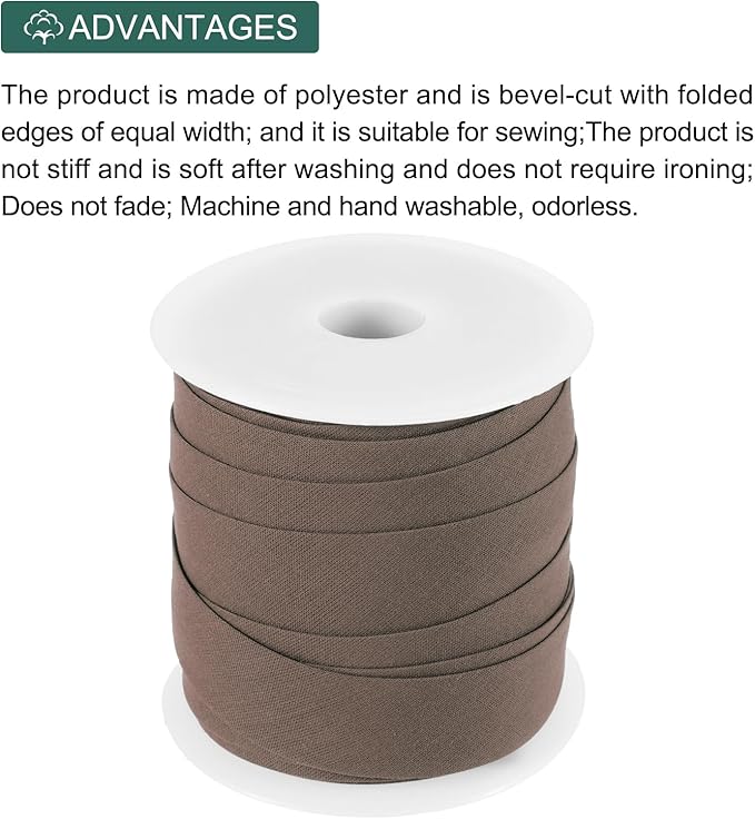 MECCANIXITY 3/4 Inch Single Fold Bias Tape Cotton Continuous Bulk Bias Tape for Sewing, Seaming Quilting Hemming Binding Crafts (Coffee Gray 25 Yards)