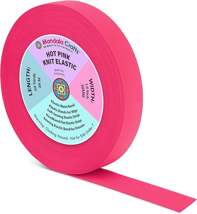 Mandala Crafts Wide 1.5 Inch Hot Pink Elastic Bands Spool for Pants Waistbands Sewing and DIY Crafts, 50 YD Stretchy Flat Fabric Strap Knit Elastic Band for Wig
