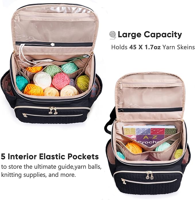 Knitting Bag Backpack, Large Crochet Backpack - Crochet Bag Organizer, Yarn Storage Organizer - Yarn Holder with 10 Pockets for Crochet Accessories, Knitting & Crochet Supplies, Crochet Gift