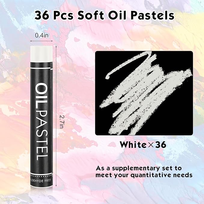 Geyoga 36 Pcs Soft Oil Pastels Bulk Artists Oil Crayons Single Color Creamy Pastels for Art Painting Drawing Blending for Artists(White)