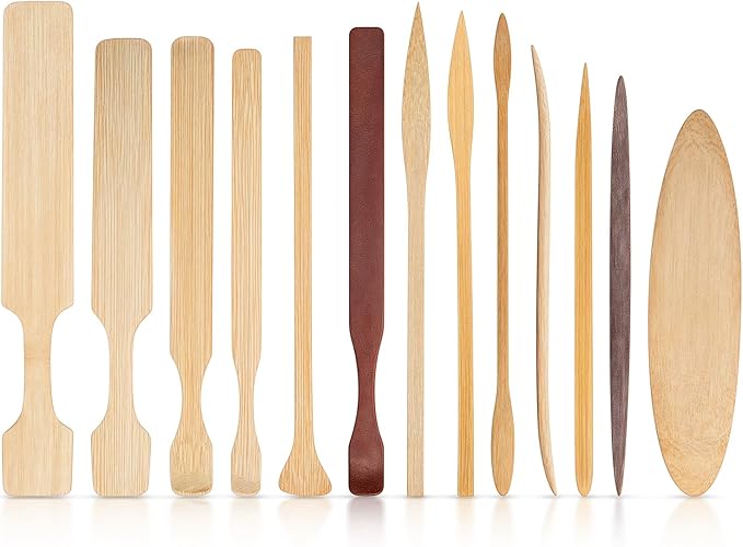 13-Piece Wooden Clay Sculpting Tools Set, Clay Paddle,Modeling Pottery, Multi-Shape Carving & Smoothing for Pottery, Ceramics, Handbuilding – Smooth Polished Beechwood – Ideal for Artists & Beginners