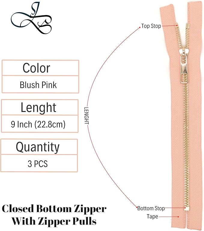 #5 Gold Metal Zipper - 50+ Colors - 3 PCS - (4-14 inches) Sizes - Luxury Lightweight Handcraft Metal Zippers with pulls for Purses Bags Pockets Shoes Sewing & Crafts DIY ZP02199