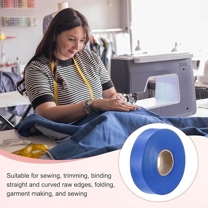 M METERXITY 1-Pack Extra Wide Single Fold Bias Tape, 1.2 Inch x 55 Yards Satin Bias Tape for Sewing/Seaming/Quilting/Hemming/DIY Crafts/Quilt Binding [Blue]